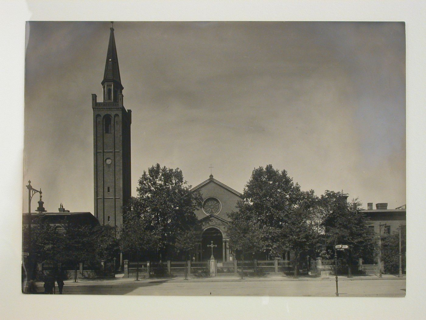 View across a street looking towards St. Johannis Kirche, Kirchstraße at 25 Alt Moabitstraße, Moabit, Berlin, Germany