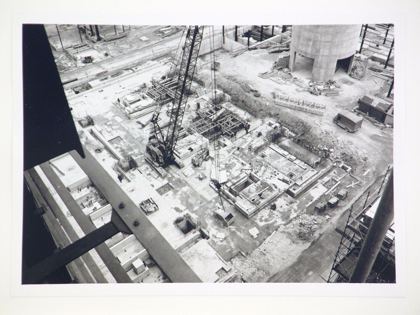 View of cranes and construction site for power station, United Kingdom