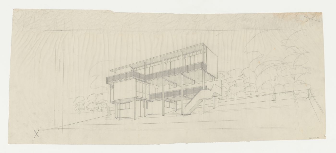 Perspective for Villa Palicka showing the first stage of design, Prague, Czechoslovakia (now Czech Republic)