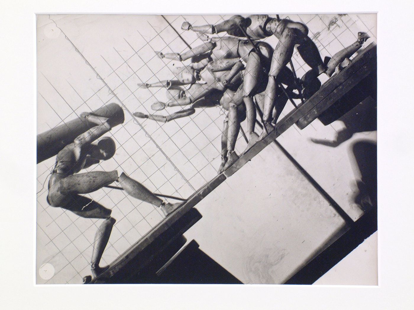 Angled view of models of some of the sculptural decoration for the Rockefeller Center - on a platform, New York City, New York