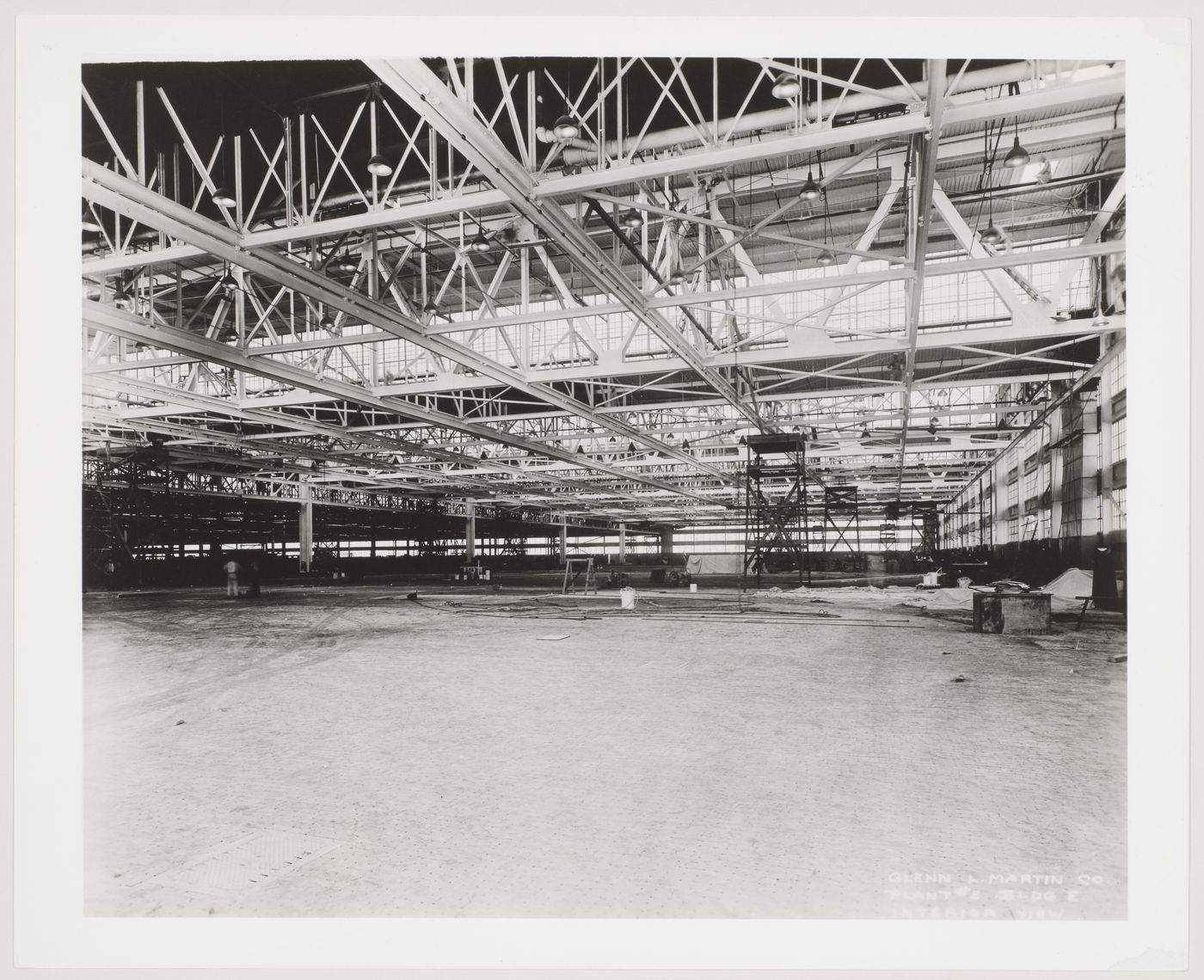 Interior view of the Assembly [?] Building (also known as Building E) under construction, Glenn L. Martin Company Navy Assembly Plant No. 2, Middle River, Maryland