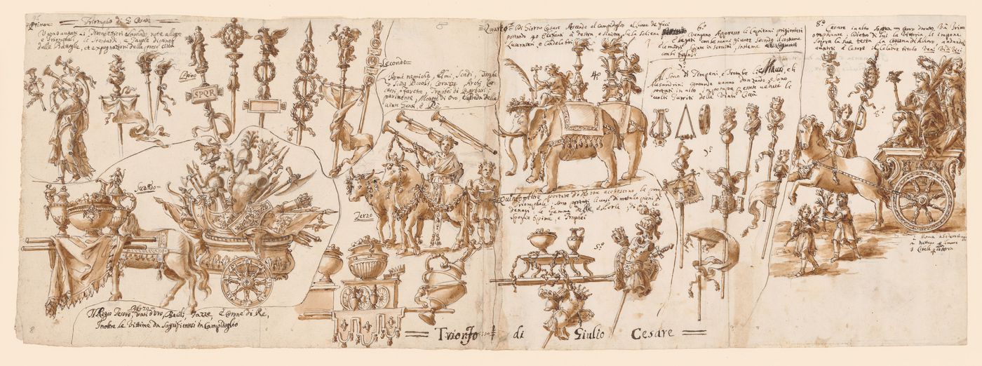 Sketches after prints illustrating the Triumph of Julius Caesar