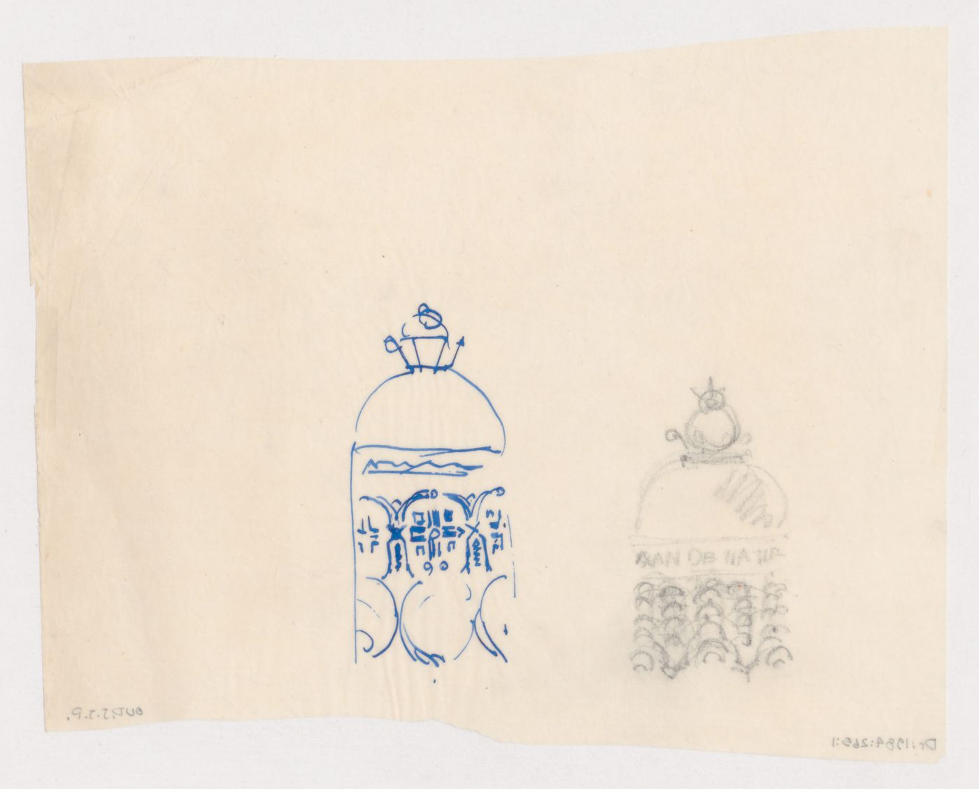 Partial sketch elevations for a war memorial which also commemorates the 100th anniversary of the N.V. Assurantie-Maatschappij van 1845 Insurance Company, The Hague, Netherlands