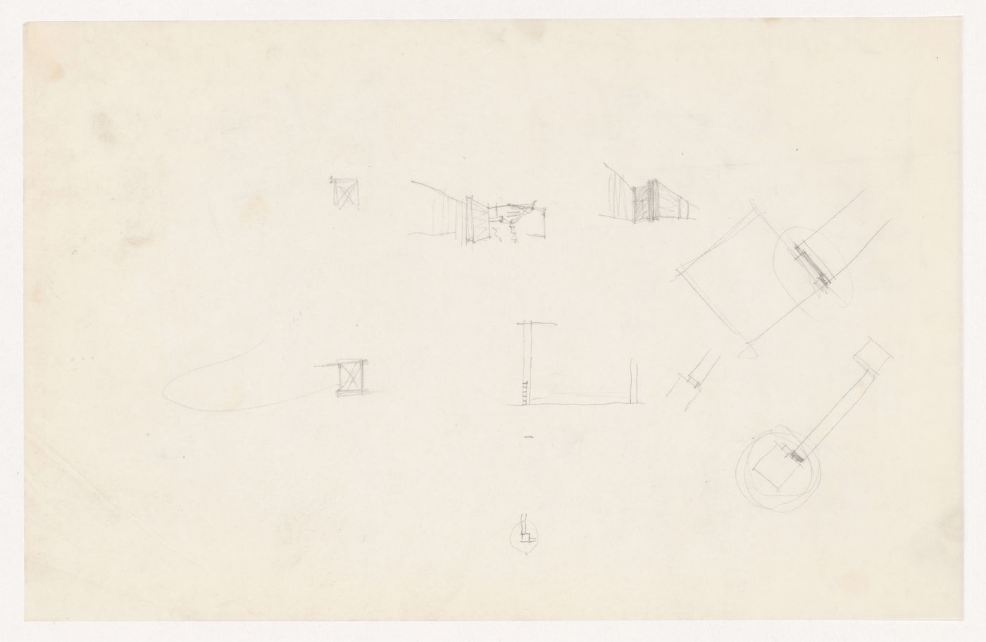 Interior perspective sketches and sketches, possibly sectional details, for the Metallurgy Building, Illinois Institute of Technology, Chicago