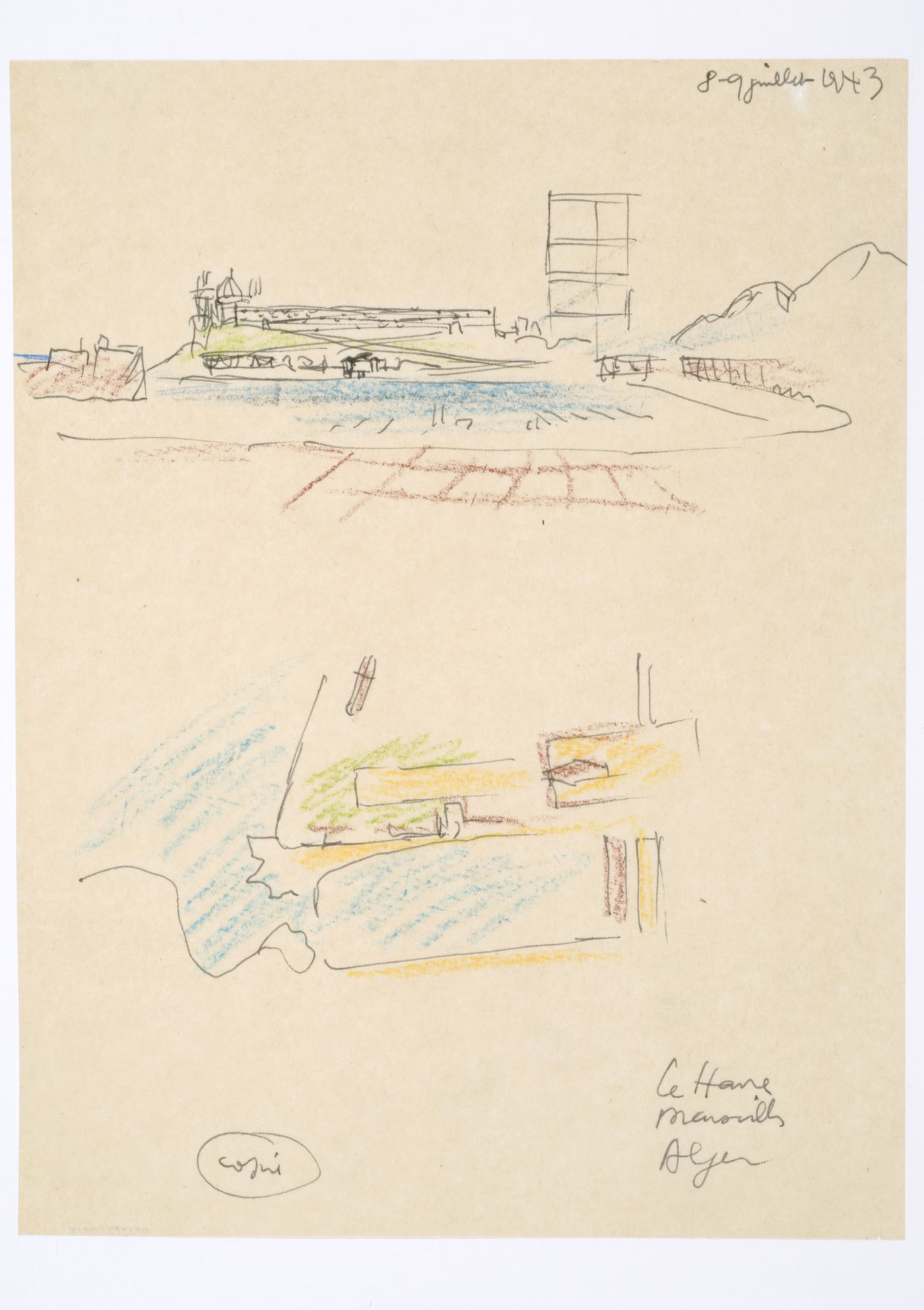 Copy of a perspective and plan for the west coast of the Old Port, Marseille