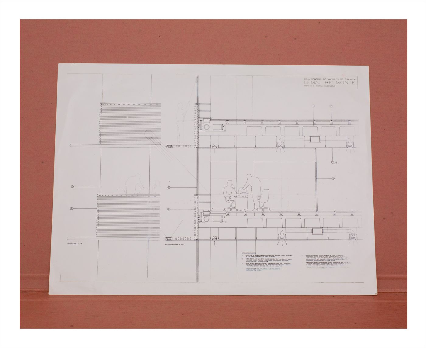 Proofs of Relevance: View of a drawing showing a section of the Savings Bank of Granada, Abalos & Herreros (1992), Granada, Spain