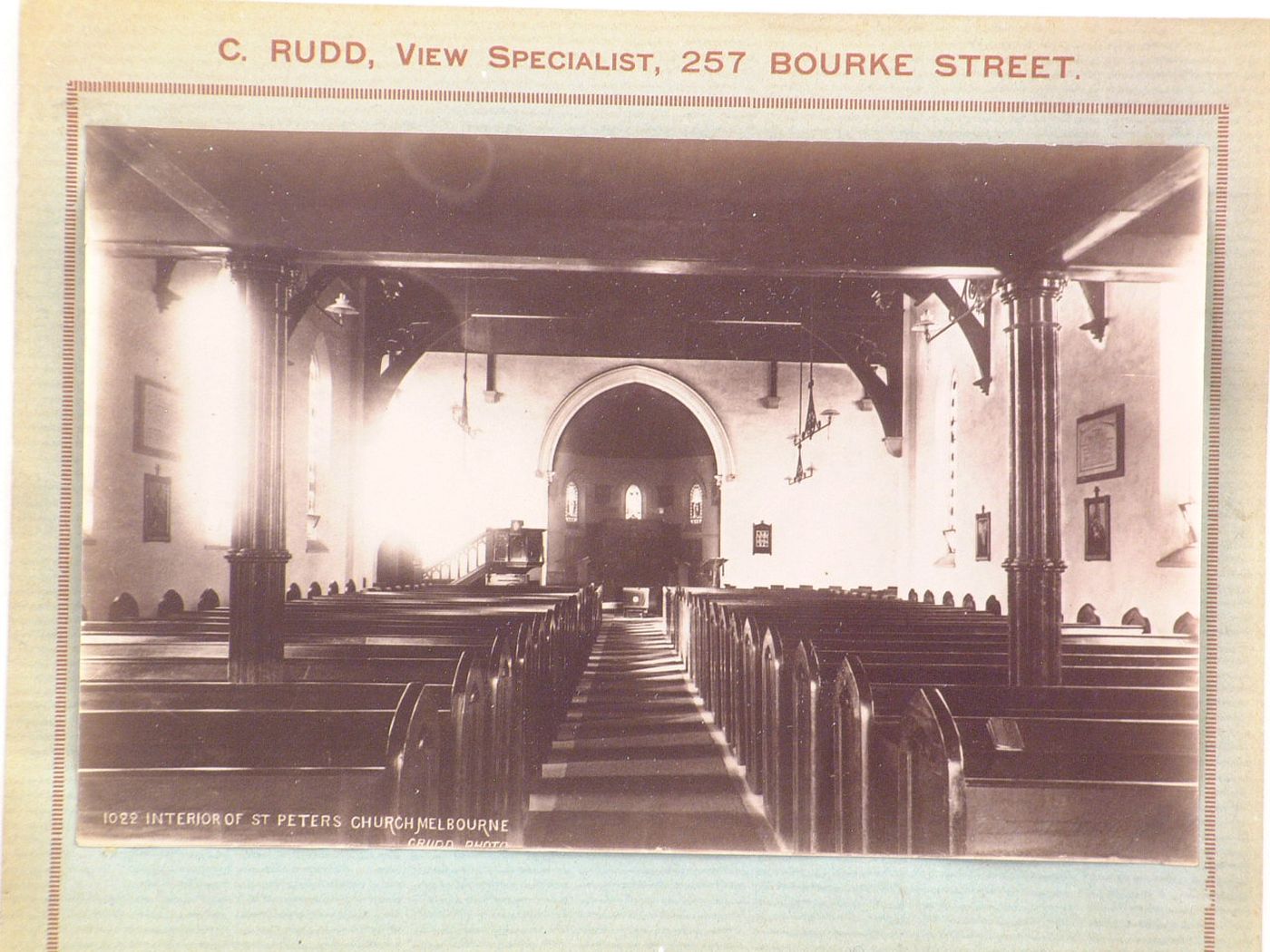 Interior view of of St. Peters Church showing the nave and sanctuary, Melbourne, Australia