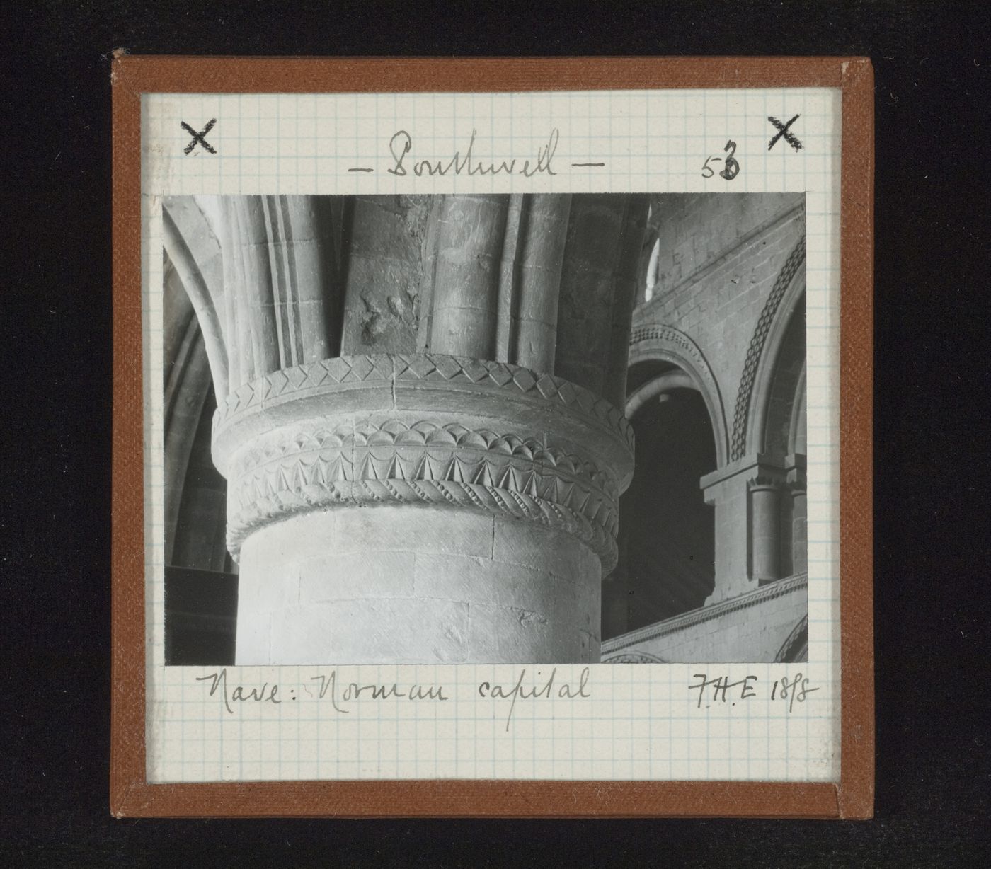 View of norman capital in nave of Southwell Minster, Southwell, Nottinghamshire, England