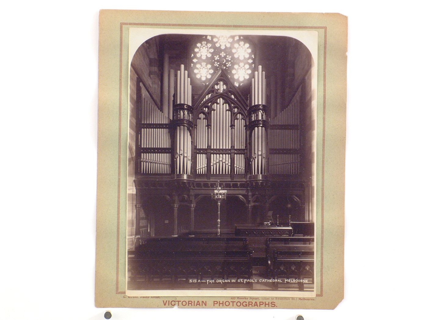 Interior view of St. Paul's Cathedral showing the organ and pews, Melbourne, Australia