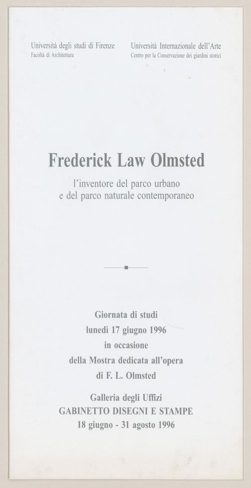 Invitation for the exhibition Olmsted: L'origine del parco urbano e del parco naturale contemporaneo