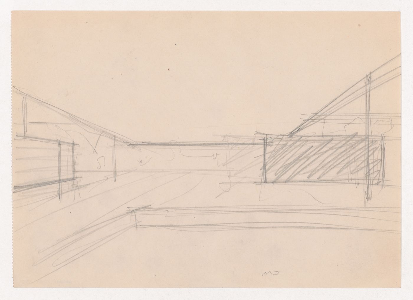 Interior perspective sketch for Museum for a Small City showing the shallow recessed area