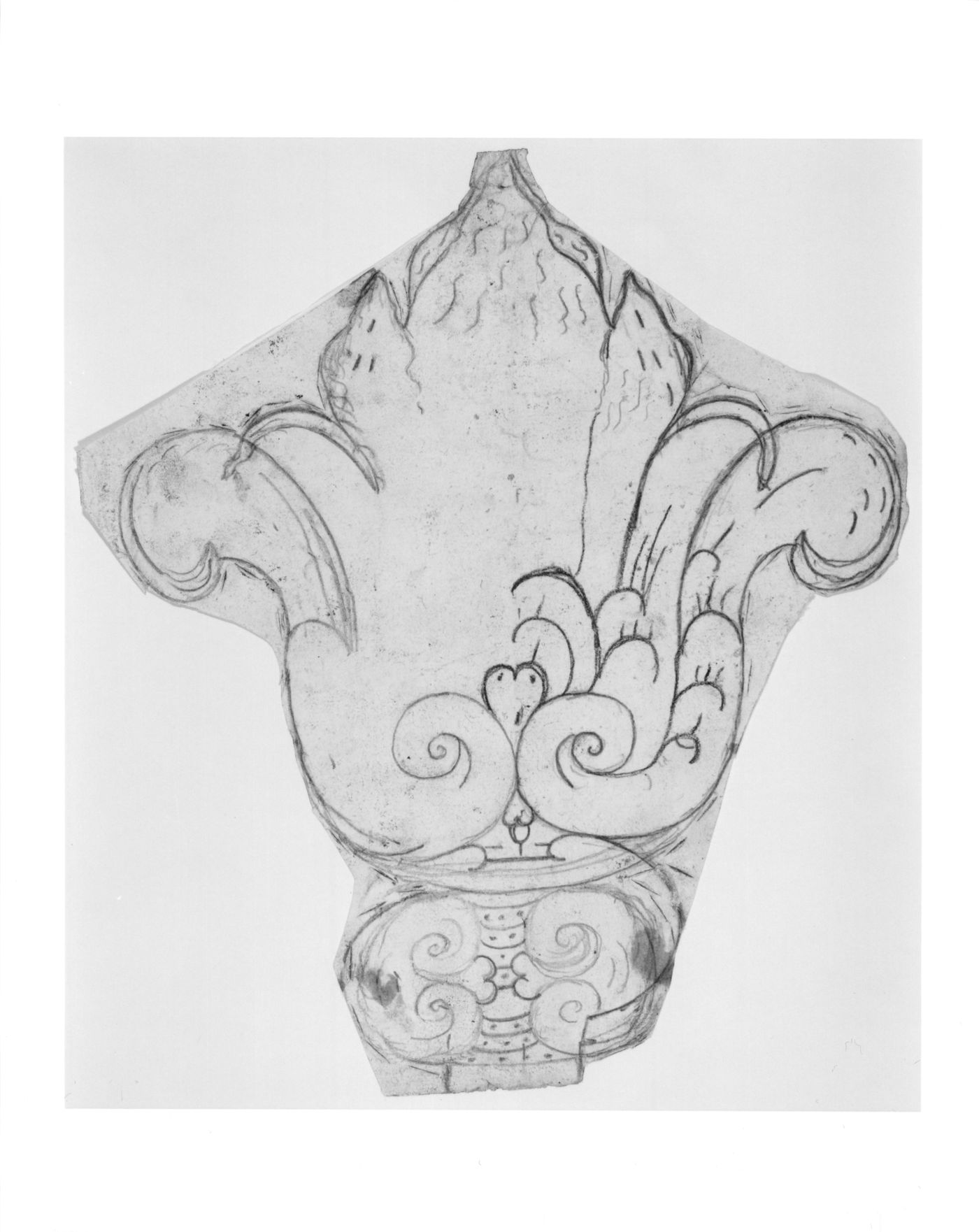 Fragment - cartoon of a foliated capital (?)