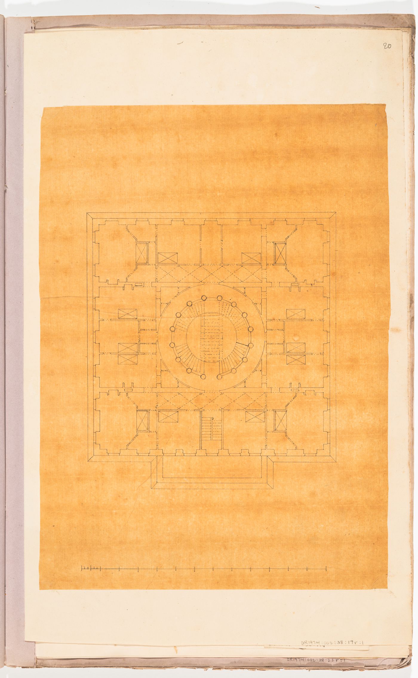 First floor plan of a country house for comte Anglès; verso: Elevation and section for a country house for comte Anglès