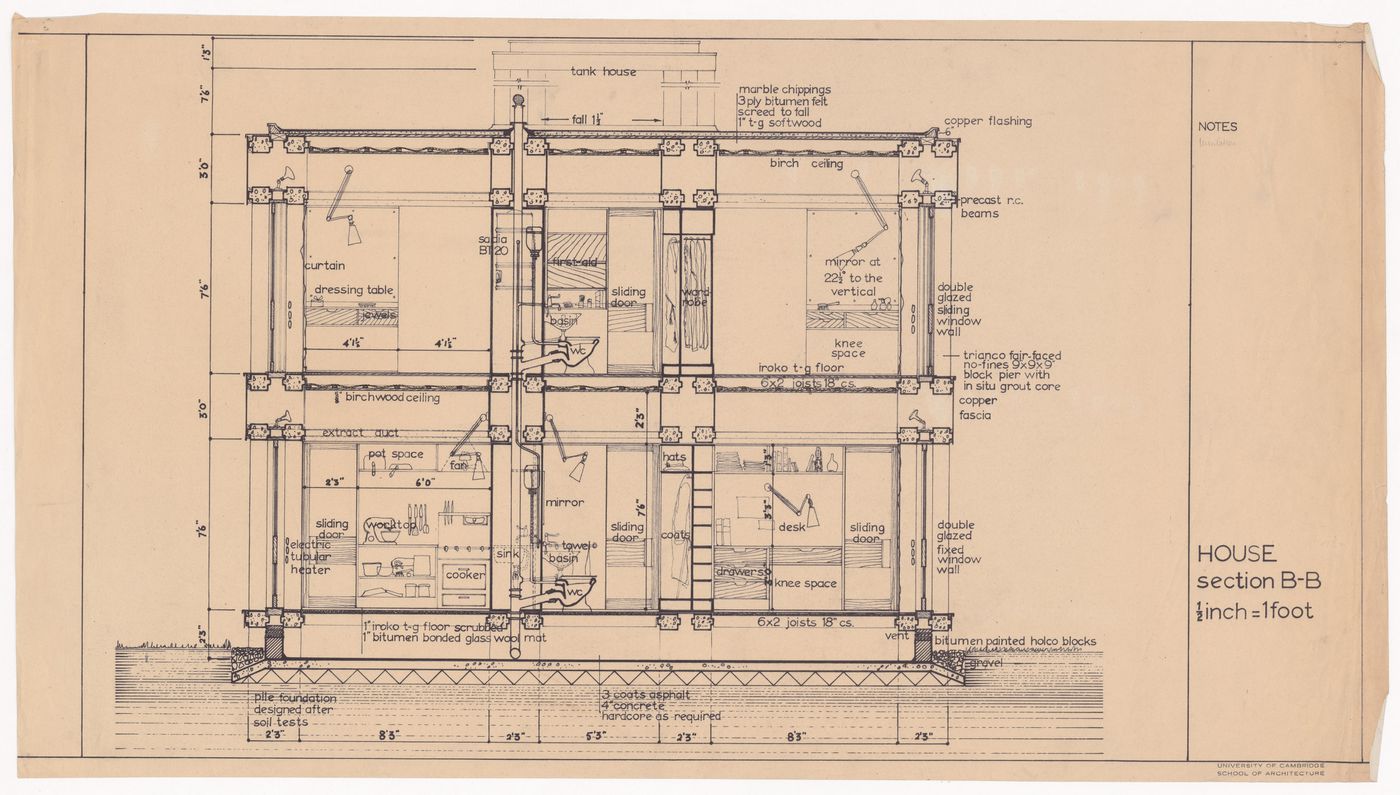 House section for The Shape of Cambridge: A Plan, Cambridge University, England