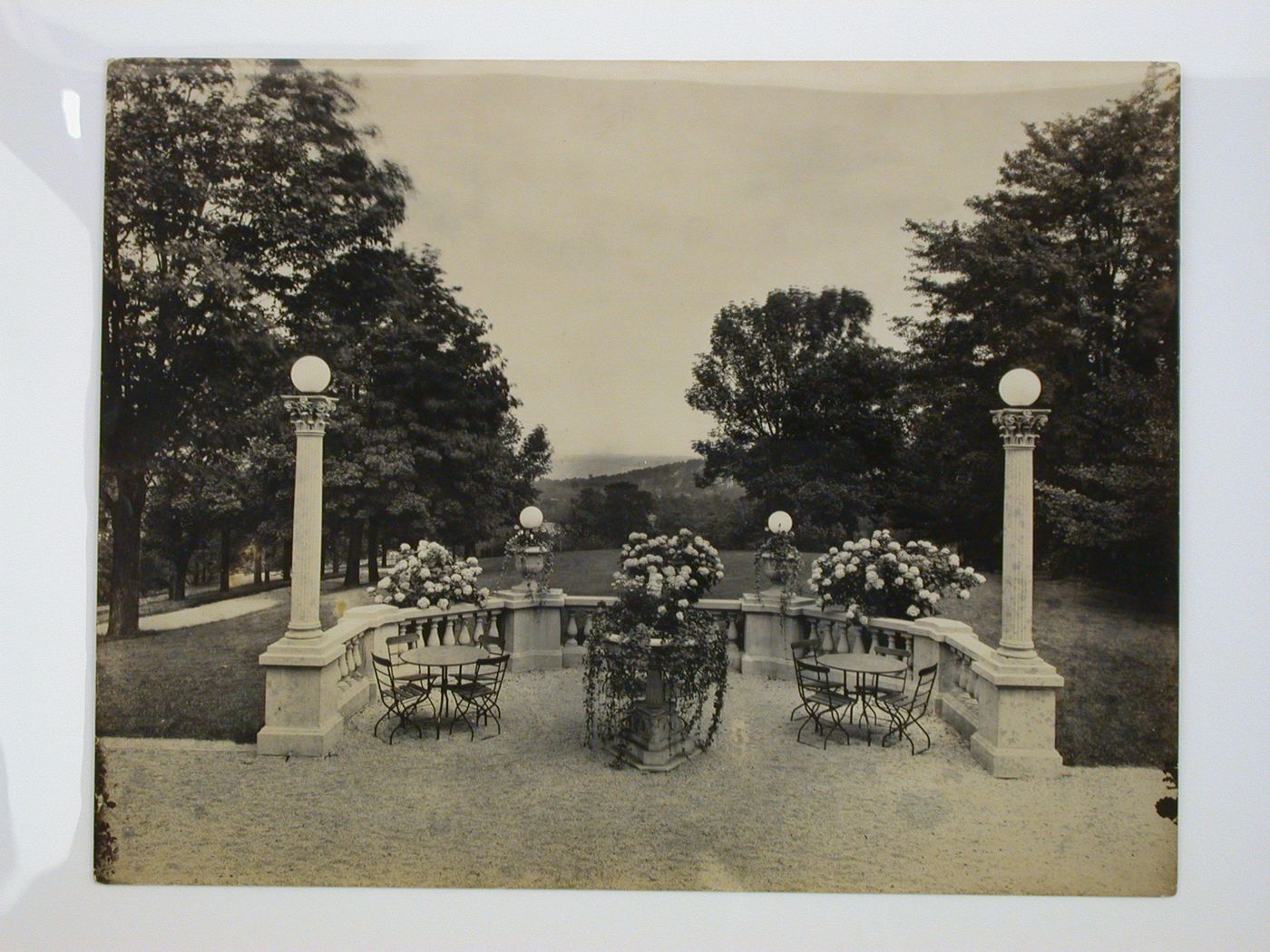 Partial view of the Longue Vue Golf Course clubhouse terrace looking towards the lawn, New York [?], United States