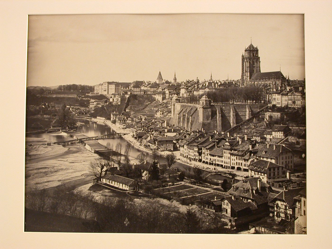 General view of city and river, from distant, elevated viewpoint, Bern, Switzerland