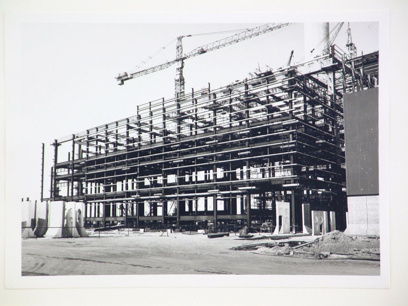 View of construction of steel structure for power station, United Kingdom