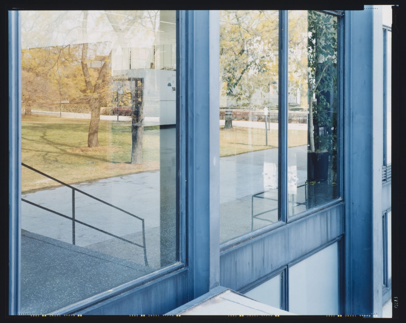 Partial view of Crown Hall showing windows at the north entrance, Illinois Institute of Technology, Chicago, Illinois