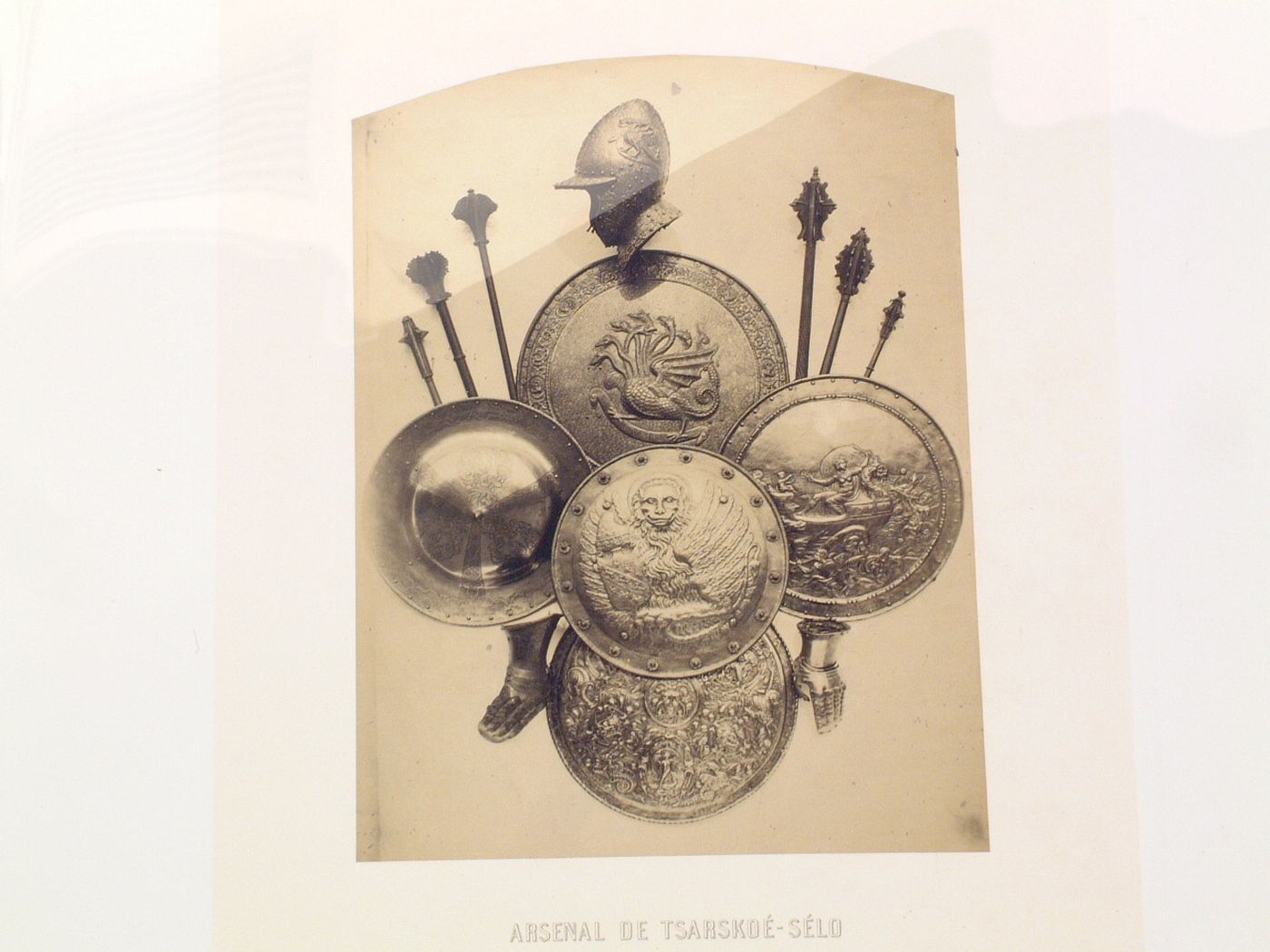 Display of shields and equipment, Armoury, Tsarskoye Selo (now Pushkin), Russia