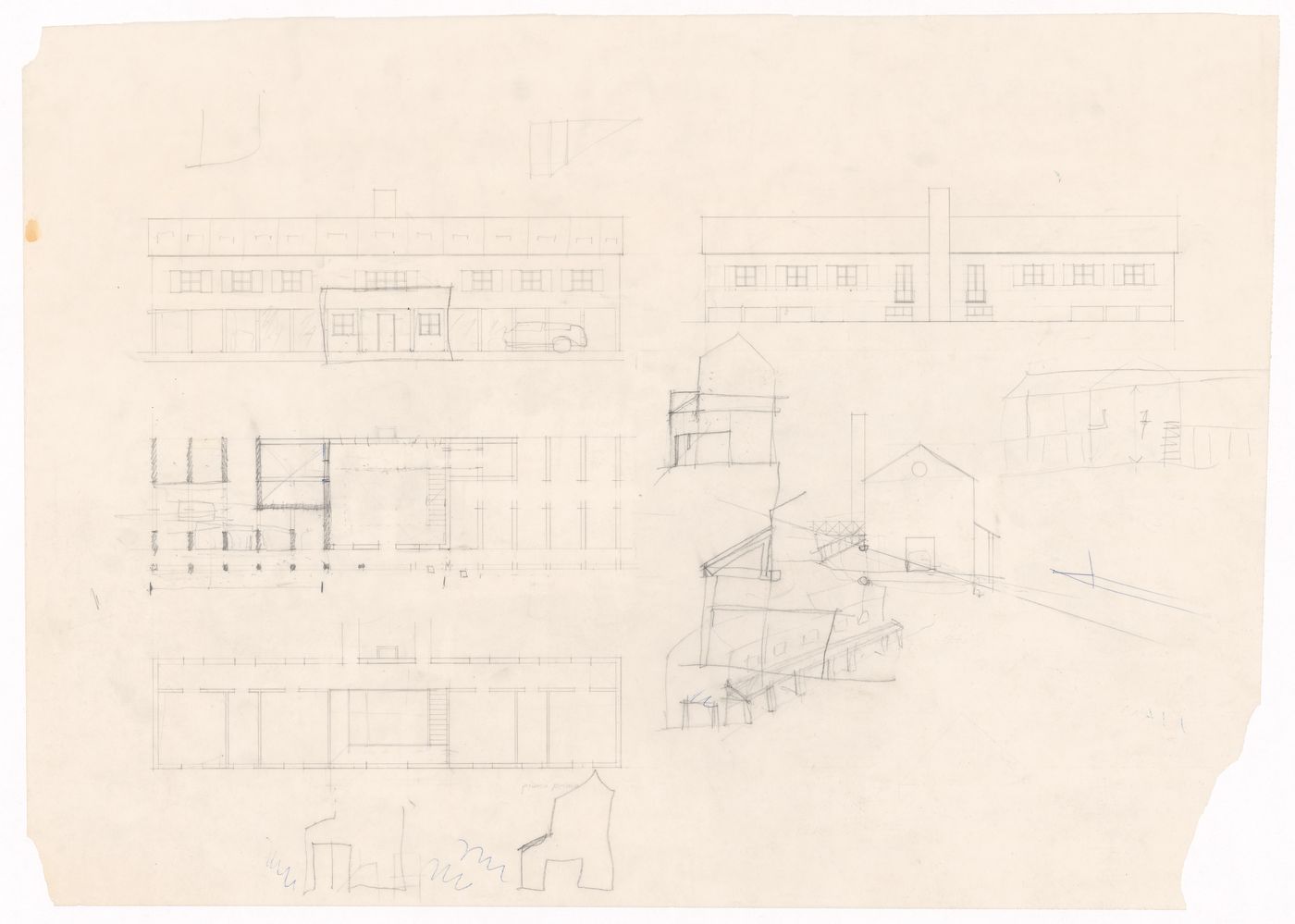 Plans, elevations and sketches for Casa Ornaghi, Bracchio