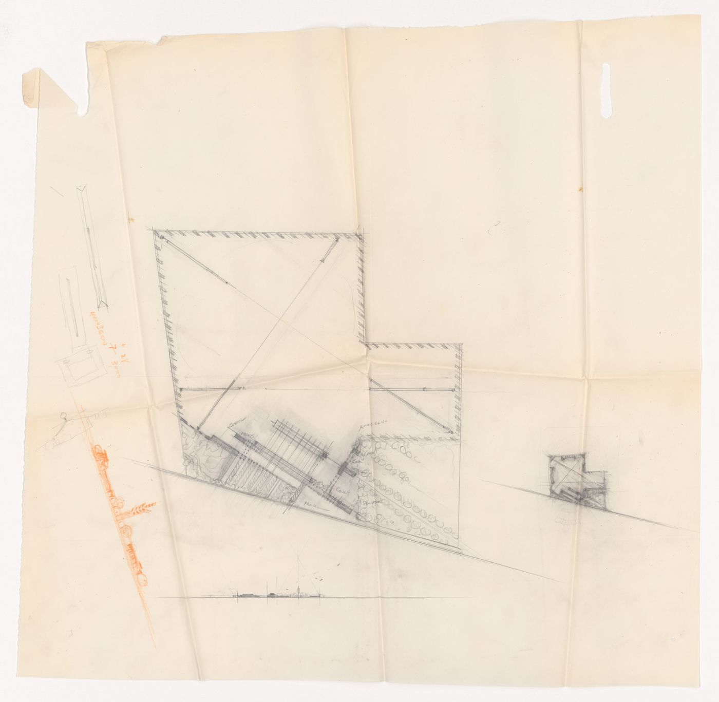 Boeing Airport, Burbank, California: Site plan with thumbnail sketch for alternate site plan and sketch sections