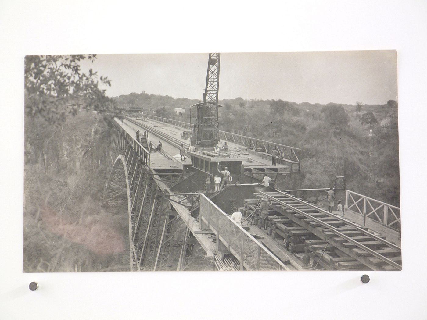 View of reconstruction of Victoria Falls Bridge, Zambezi River, crossing the border between Victoria Falls, Zimbabwe and Livingstone, Zambia