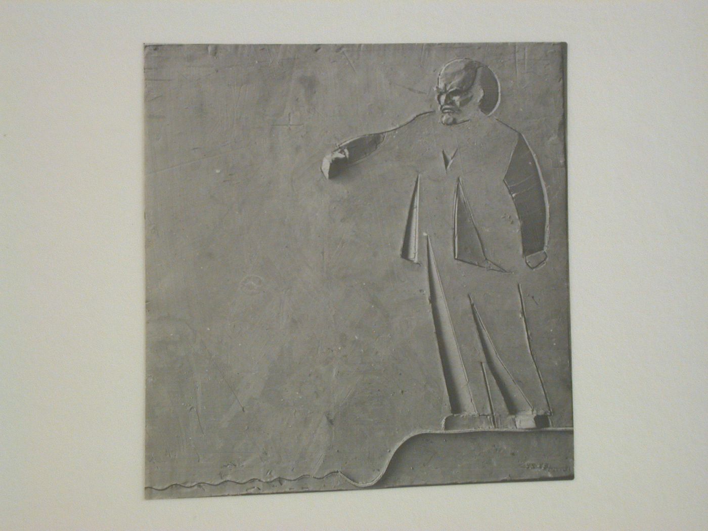 Close-up view of a bas-relief of Lenin on a model for a Palace of Soviets, Moscow