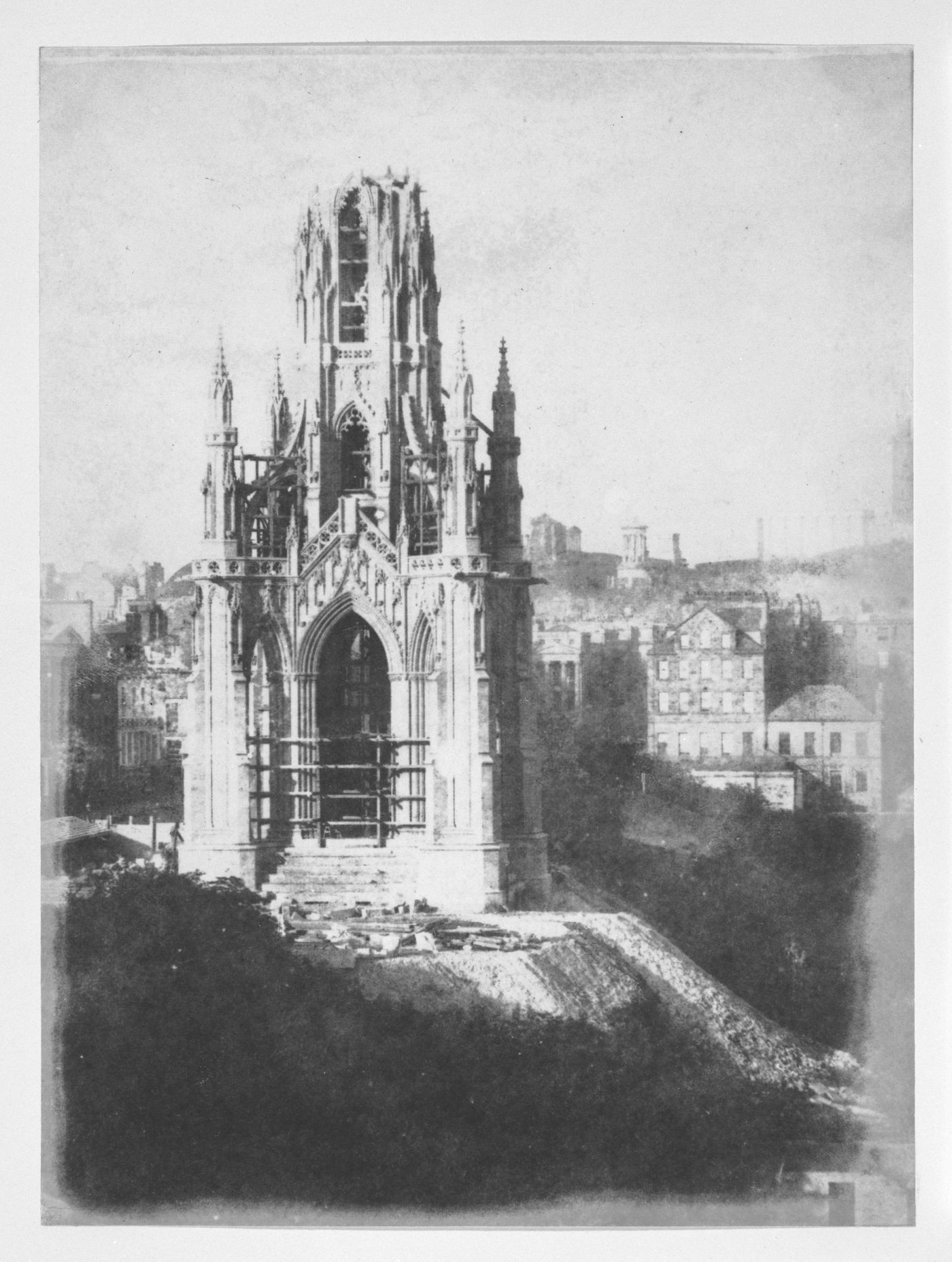View of the Scot Monument during construction, Edinburgh, Scotland