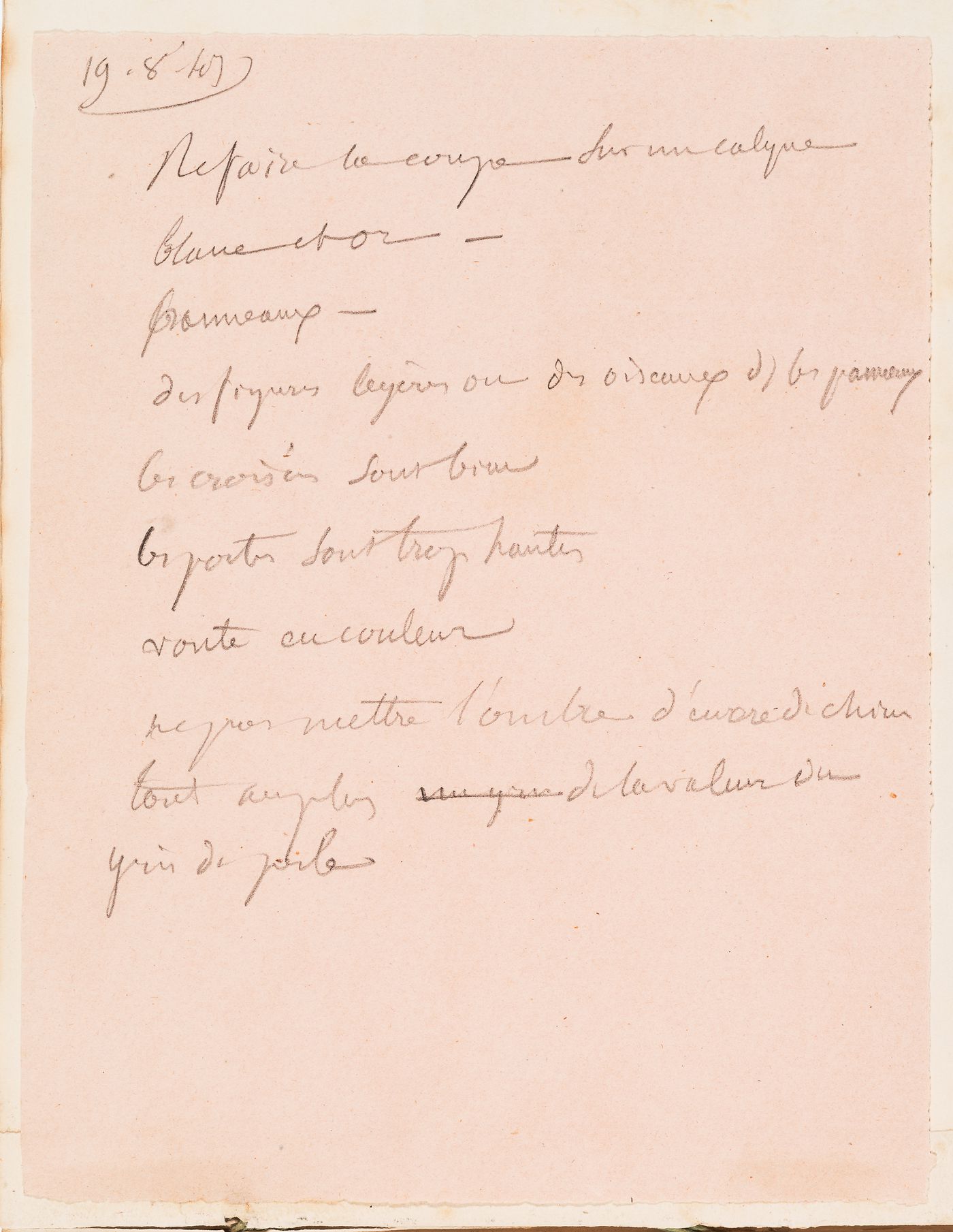 List indicating the colour scheme for the "foyer" for an opera house for the Académie royale de musique