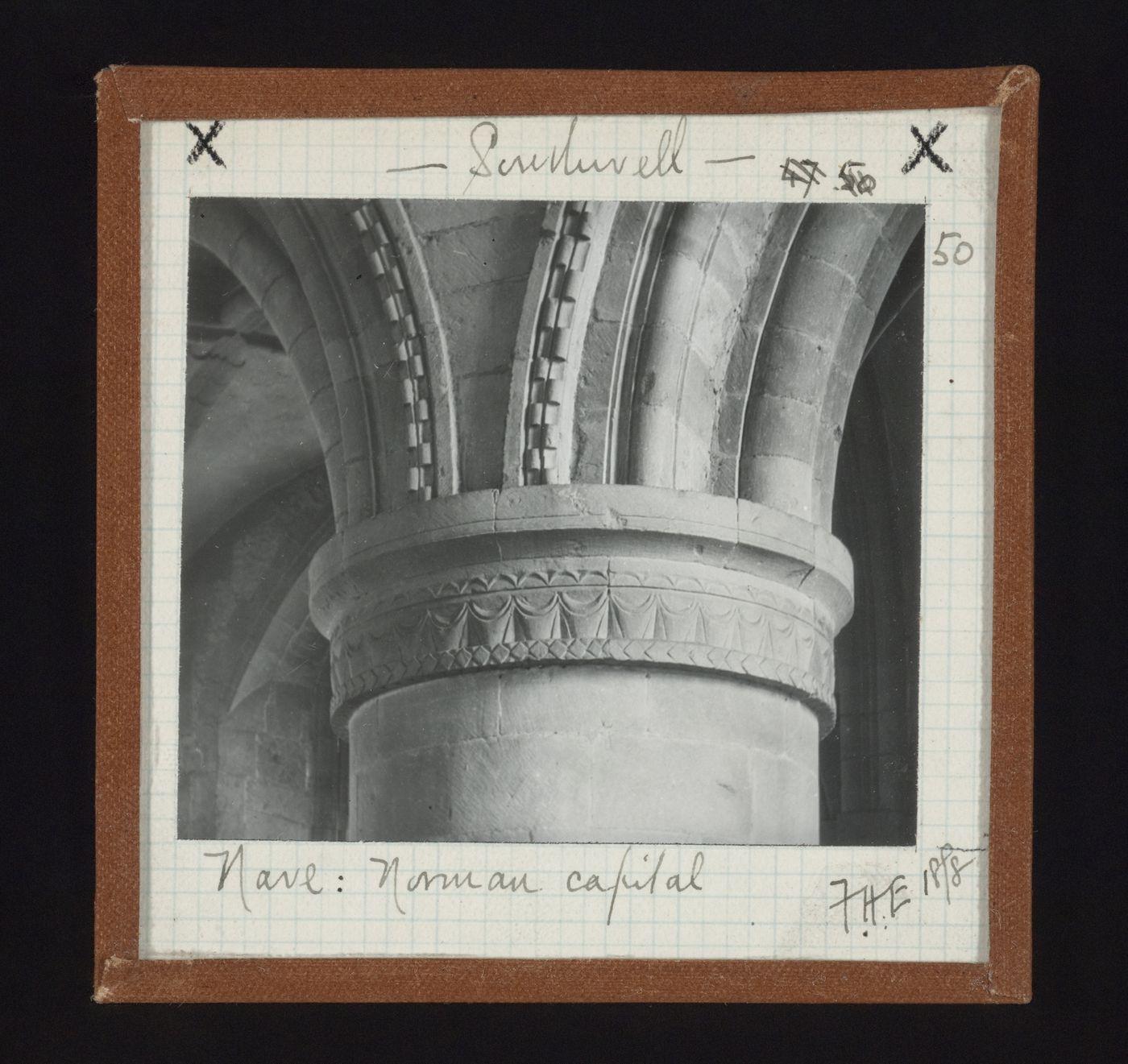 View of norman capital in nave of Southwell Minster, Southwell, Nottinghamshire, England