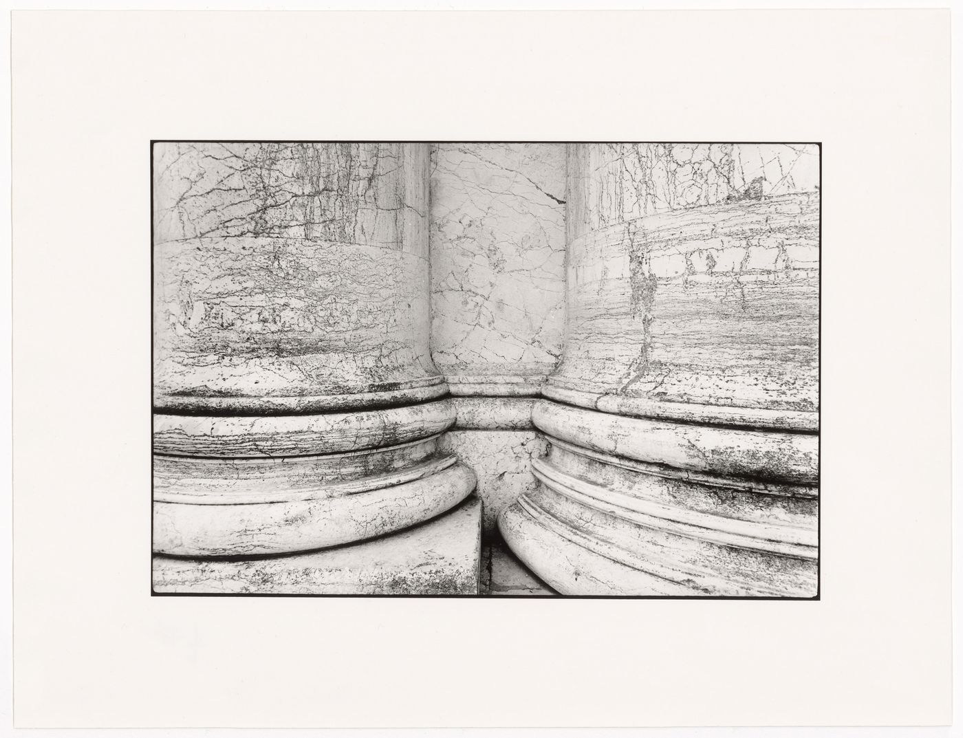 Detail of two marble columns on the façade of the Rendentore's Church, Venice, Italy