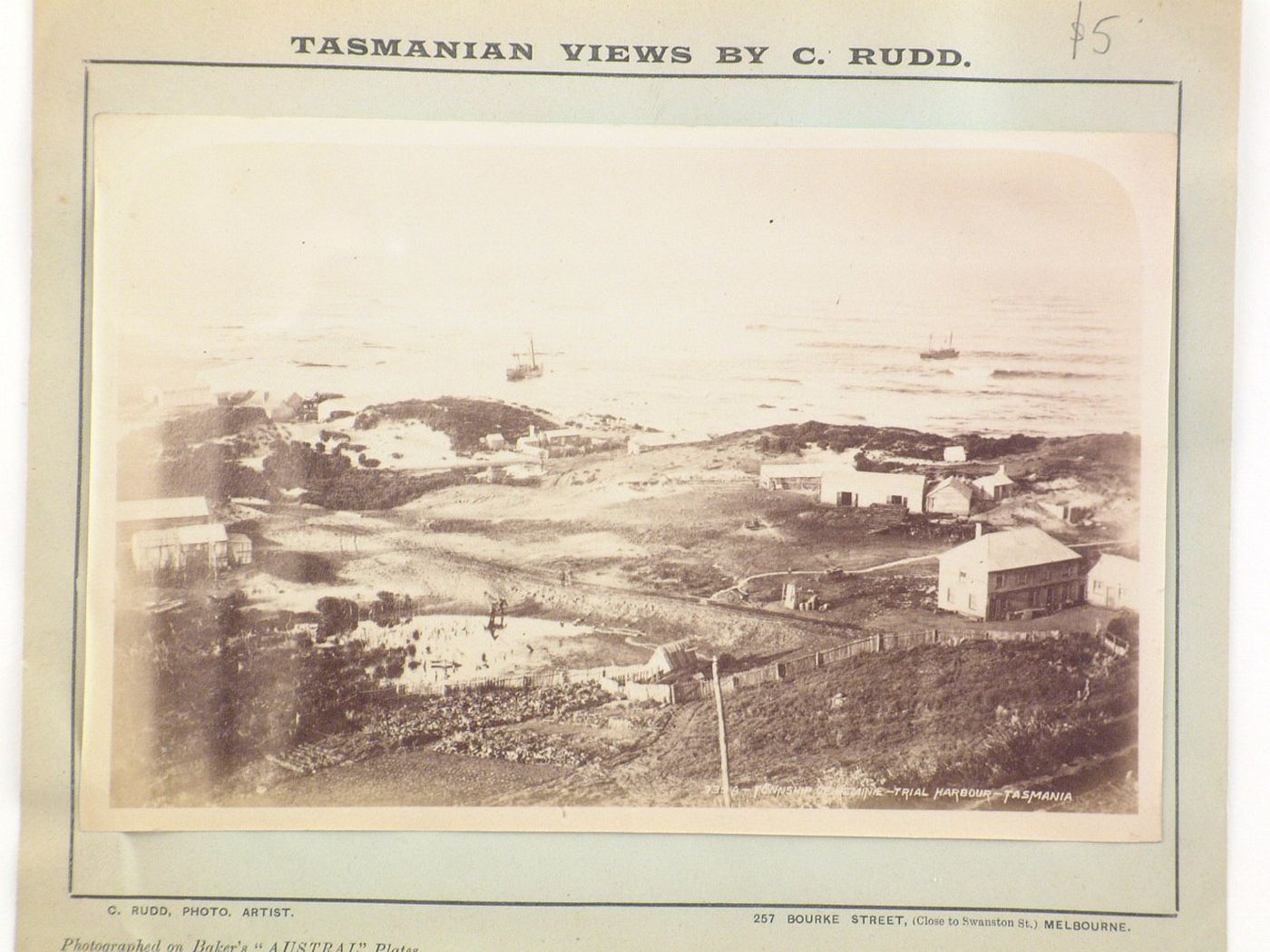 View of Trial Harbour [?] showing a coastal community, Tasmania, Australia