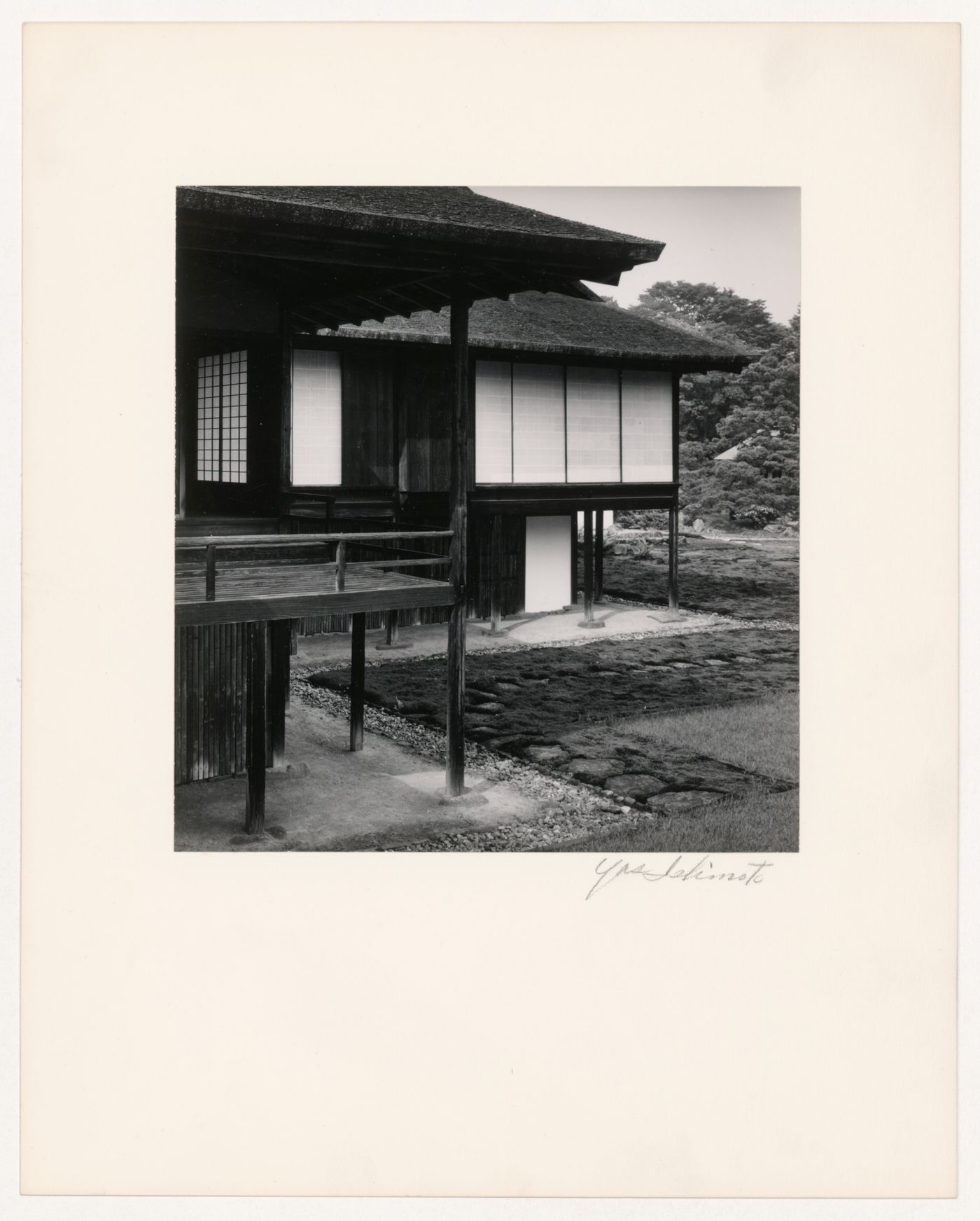 View of the Middle Shoin showing the veranda of the Music Room in the foreground, Katsura Rikyu (also known as Katsura Imperial Villa), Kyoto, Japan