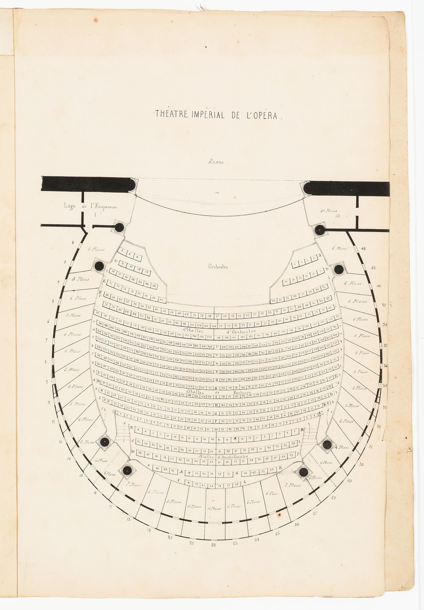 Plan of the auditorium showing the seating arrangements, Salle Le Peletier