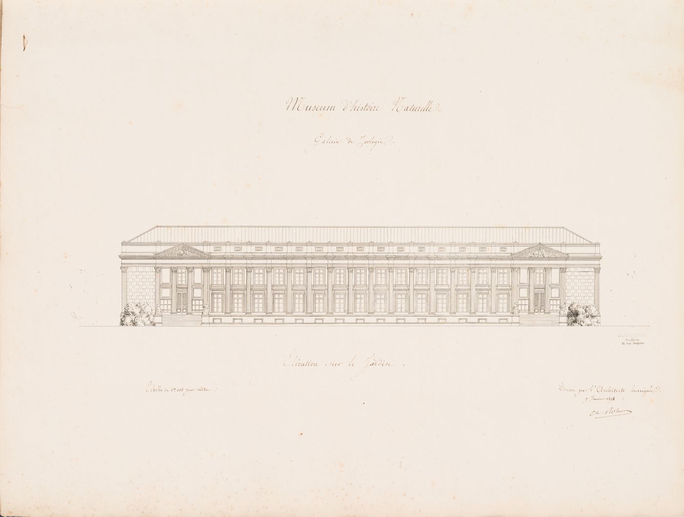 Project for a Galerie de zoologie, 1846: Principal elevation