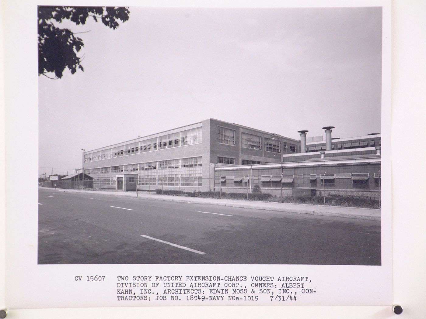 View of the principal façade of the addition to the Assembly [?] Building, United Aircraft Corporation Chance-Vought Airplane division Assembly Plant, Stratford, Connecticut