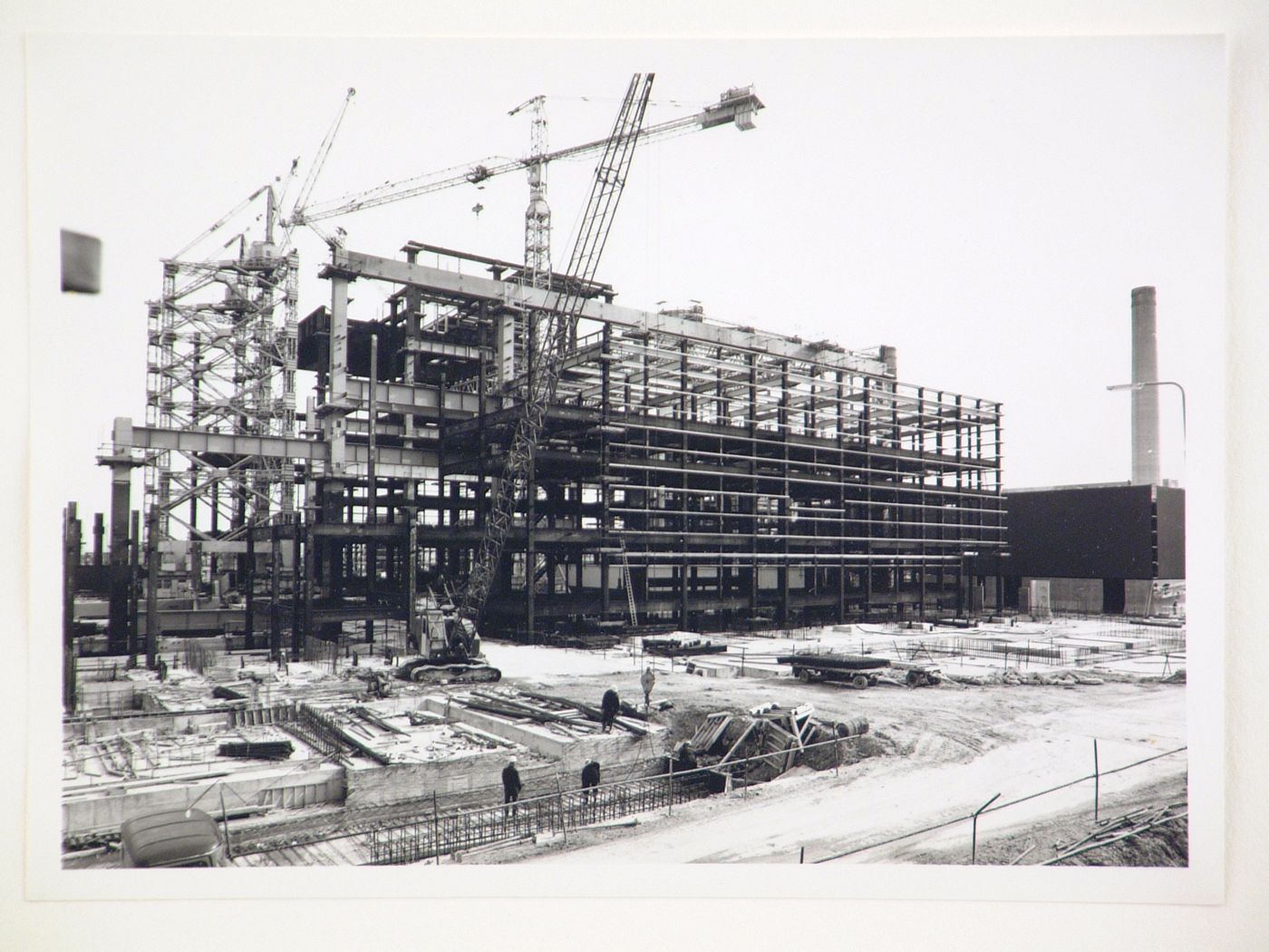 View of construction of steel structure for power station, United Kingdom