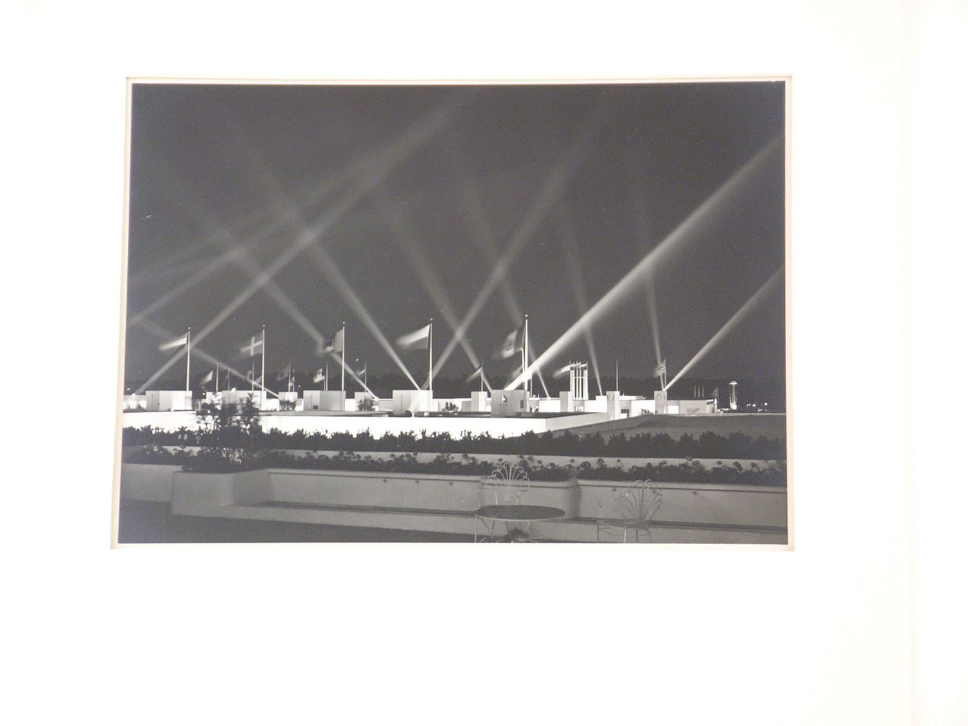 New York World's Fair (1939-1940): View from a high terrace of flags on top of foreign pavilions