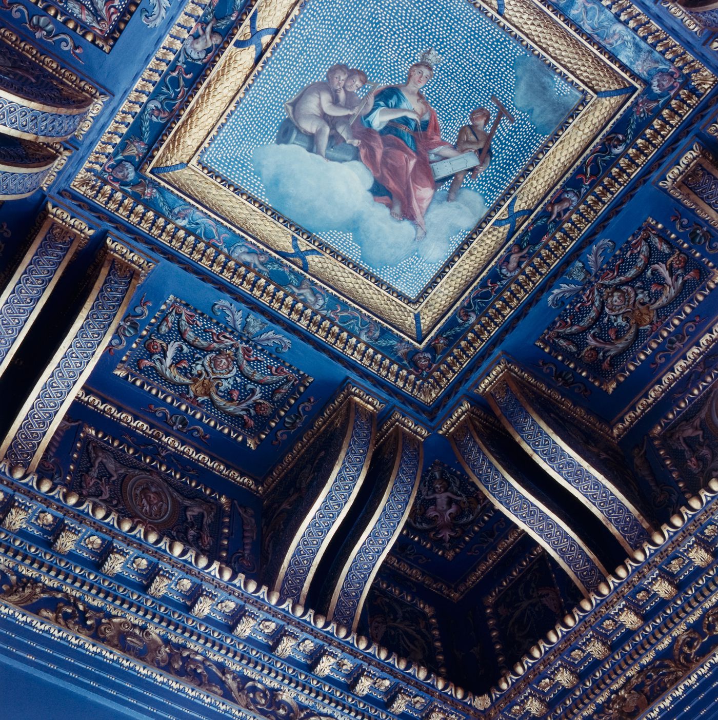 Detail view of the Blue Velvet Room ceiling, Chiswick House, Hounslow, London, England