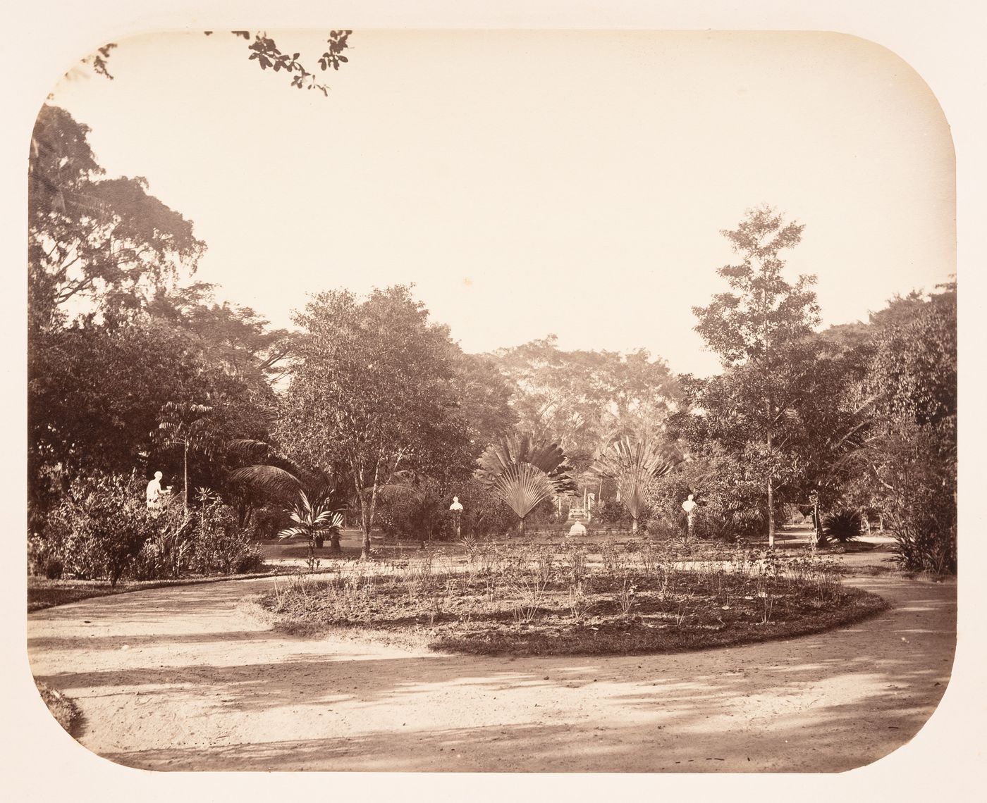 View of the garden of the house of the Resident of Batavia showing statues, Batavia (now Jakarta), Dutch East Indies (now Indonesia)