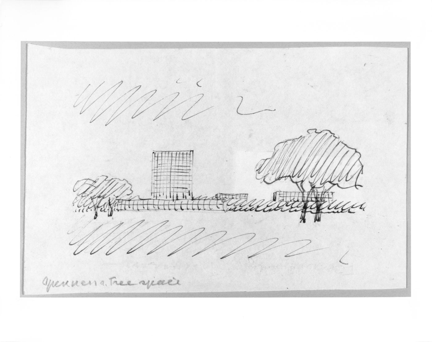 Sketch of a tower in a park