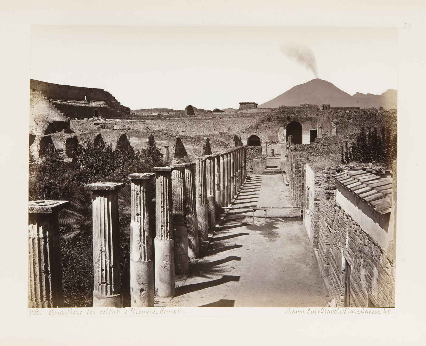 View of the soldier's quarters and the Vesuvio, Pompeii