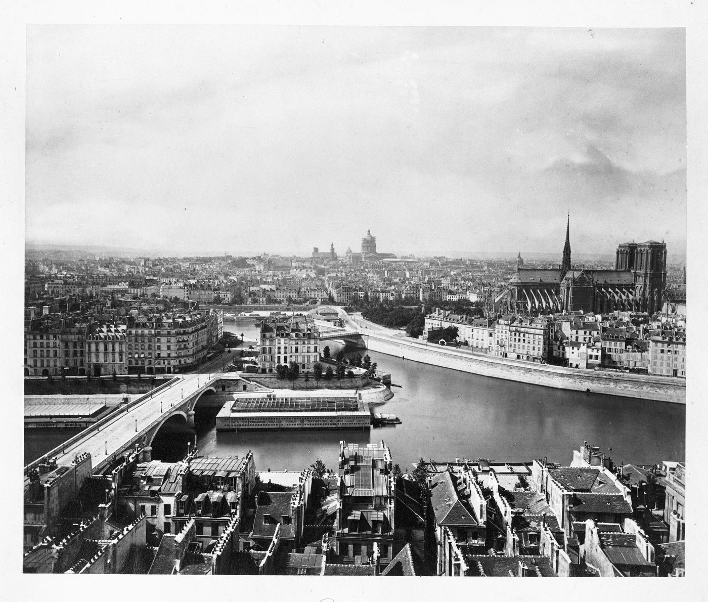 General view of the city from Saint-Gervais, Saint-Protais [?] showing Île Saint-Louis, Notre-Dame, Panthéon, Saint-Étienne-du-Mont and come of Val-de-Grâce, Paris, France