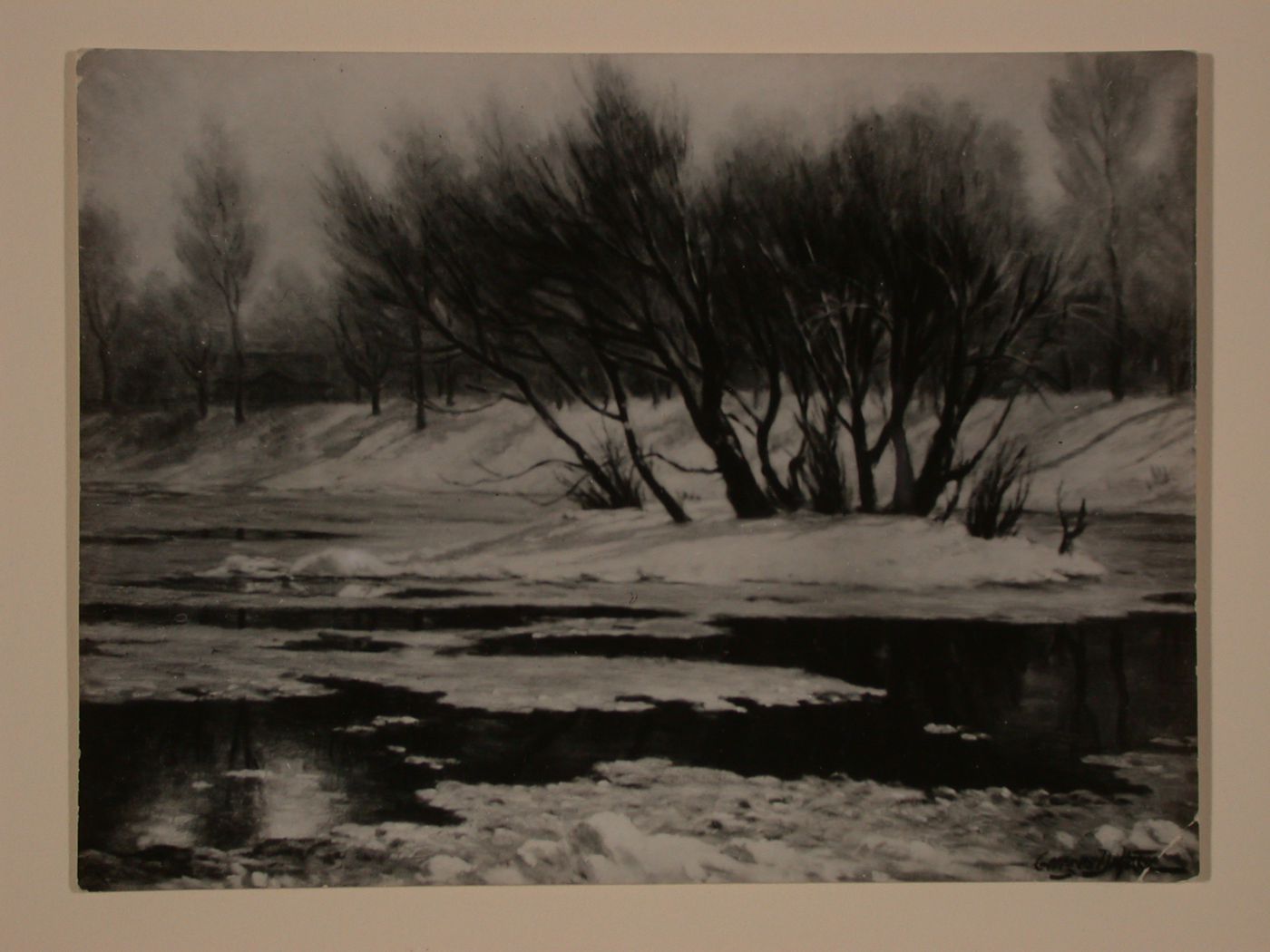 Photograph of a painting of the lake in Parc Lafontaine, Montréal