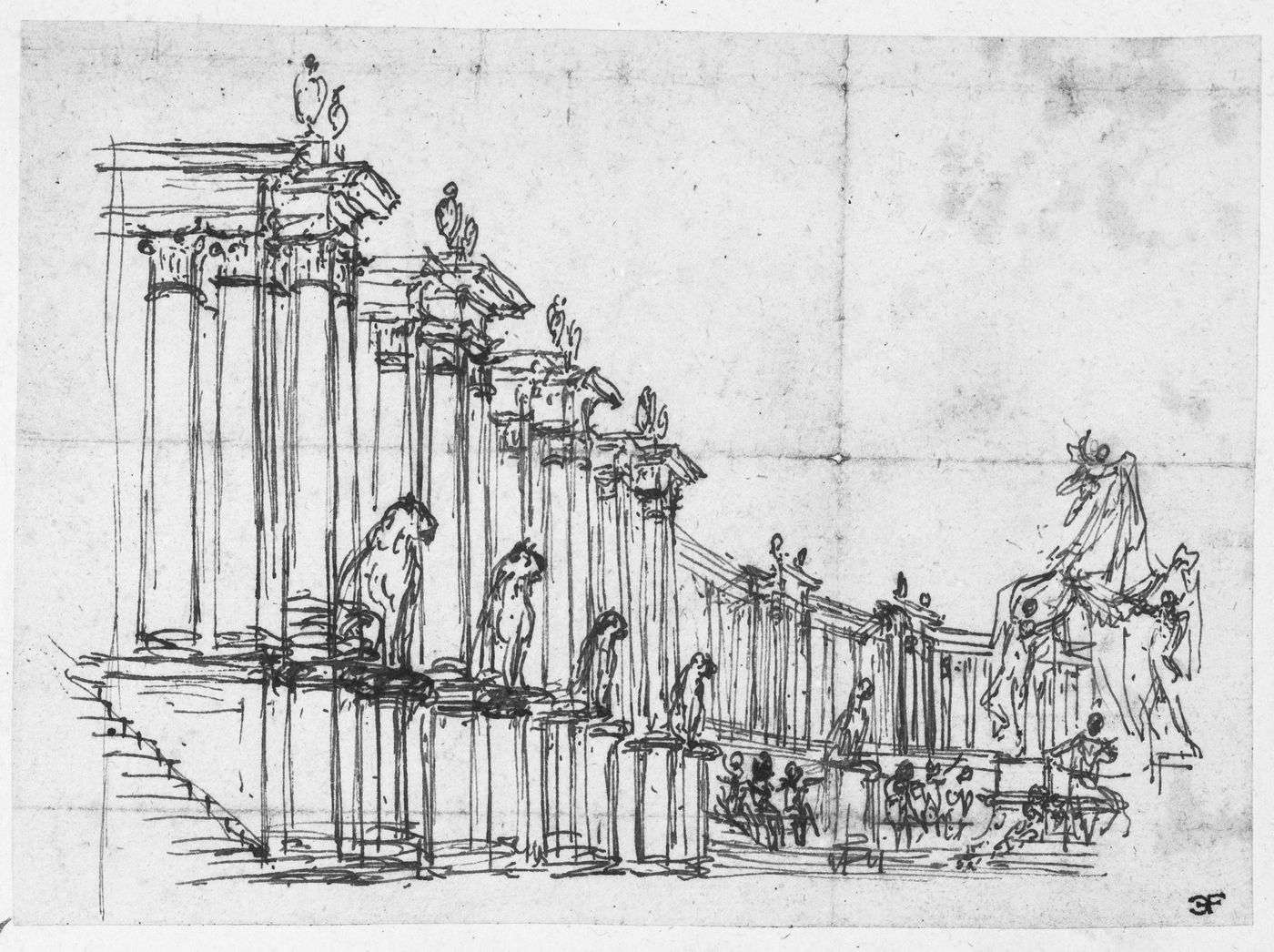 Colonnade with sculpted lions