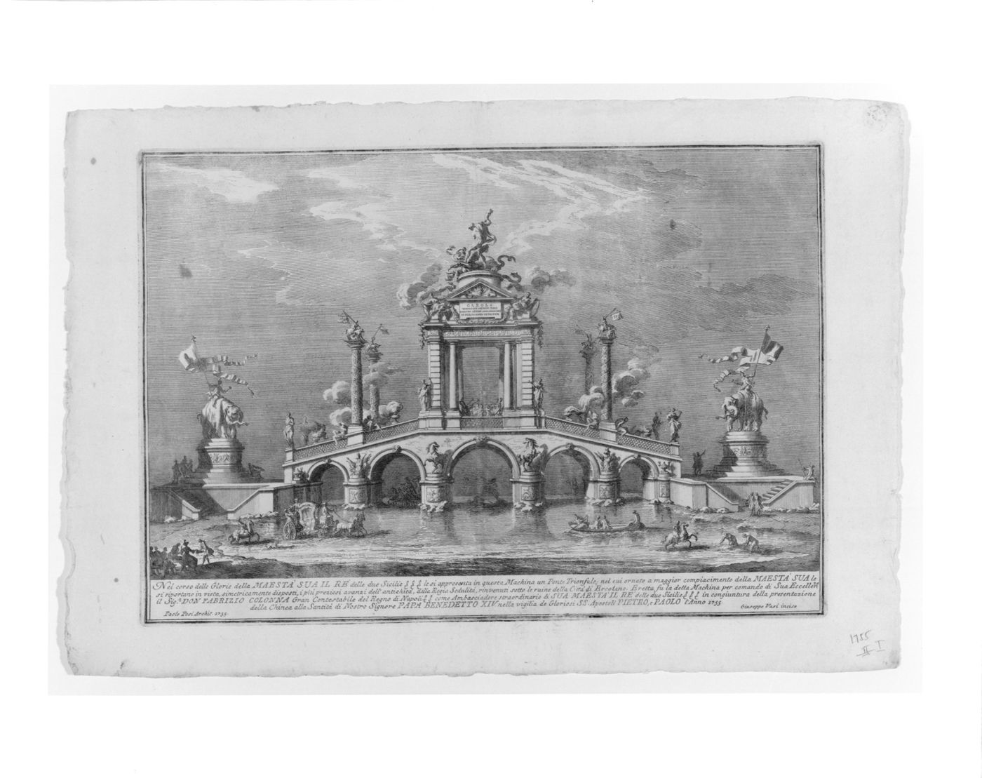 Etching of Posi's design for the "prima macchina" of 1755