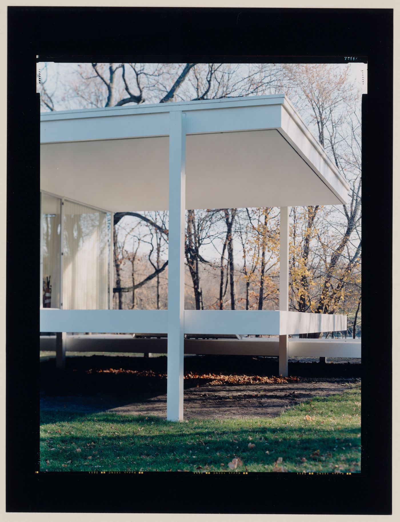 View of the terrace of the Farnsworth House, Plano, Illinois