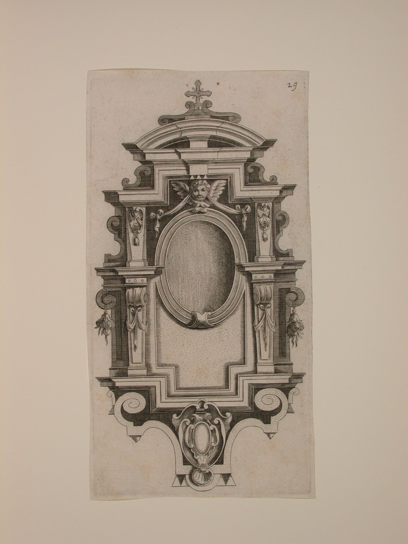 Design for a wall monument surmounted by a cross