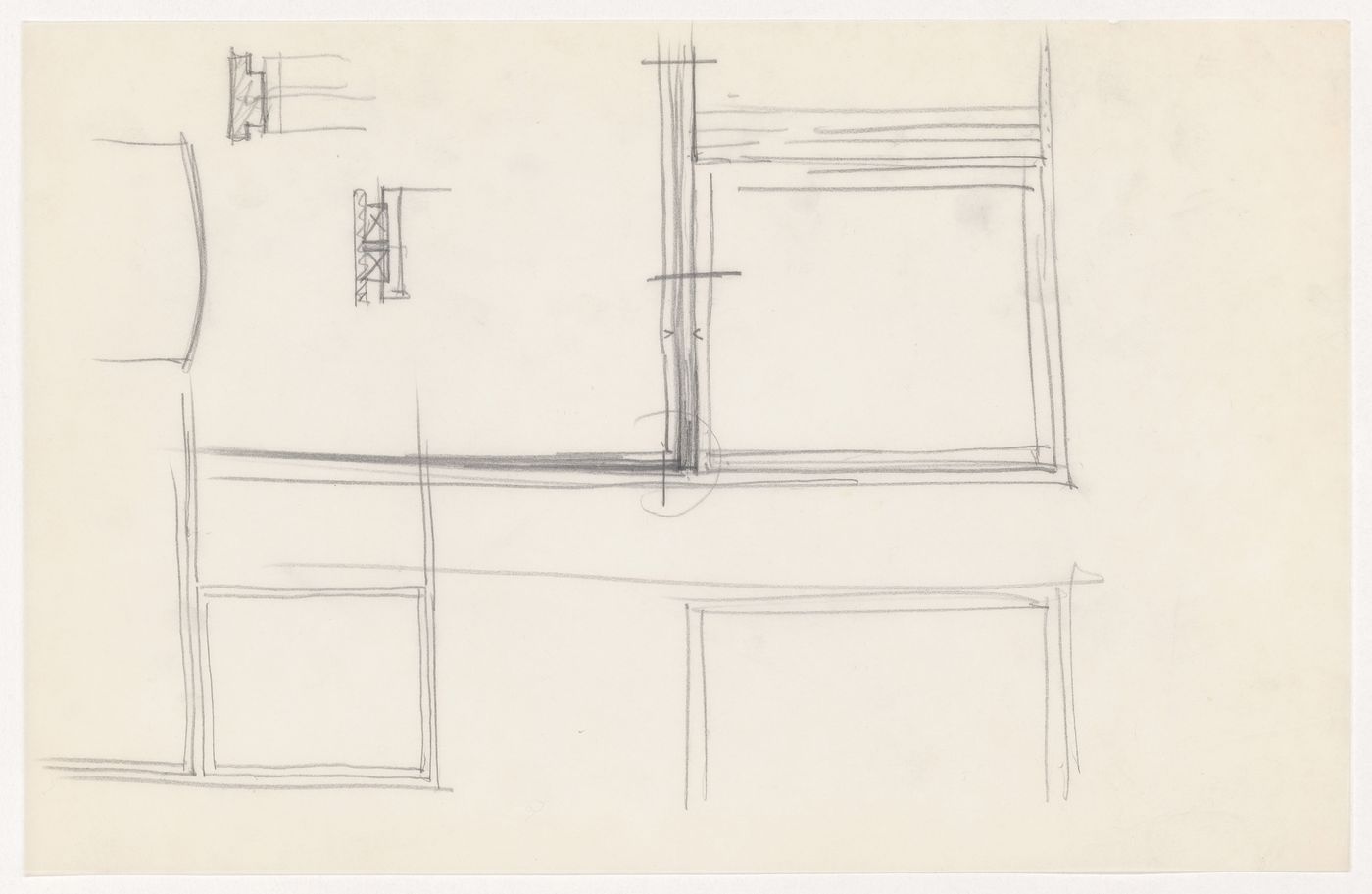 Partial sketch elevations for window glazing, with sketch sectional details for the Metallurgy Building, Illinois Institute of Technology, Chicago