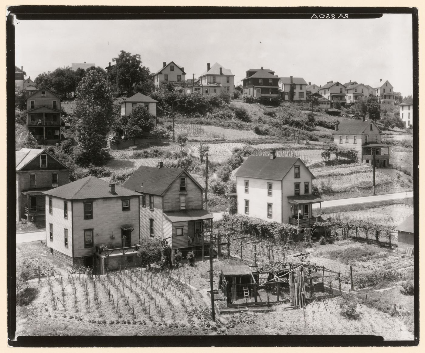 Wood-frame residential houses on hills, Morgantown, West Virginia